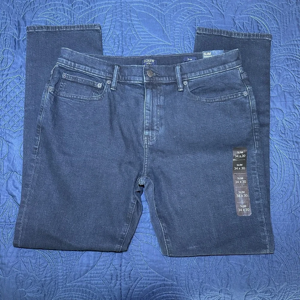 J. Crew Signature Flex Slim NWT Denim Jeans 34 x 30 New Dark Indigo Wash
